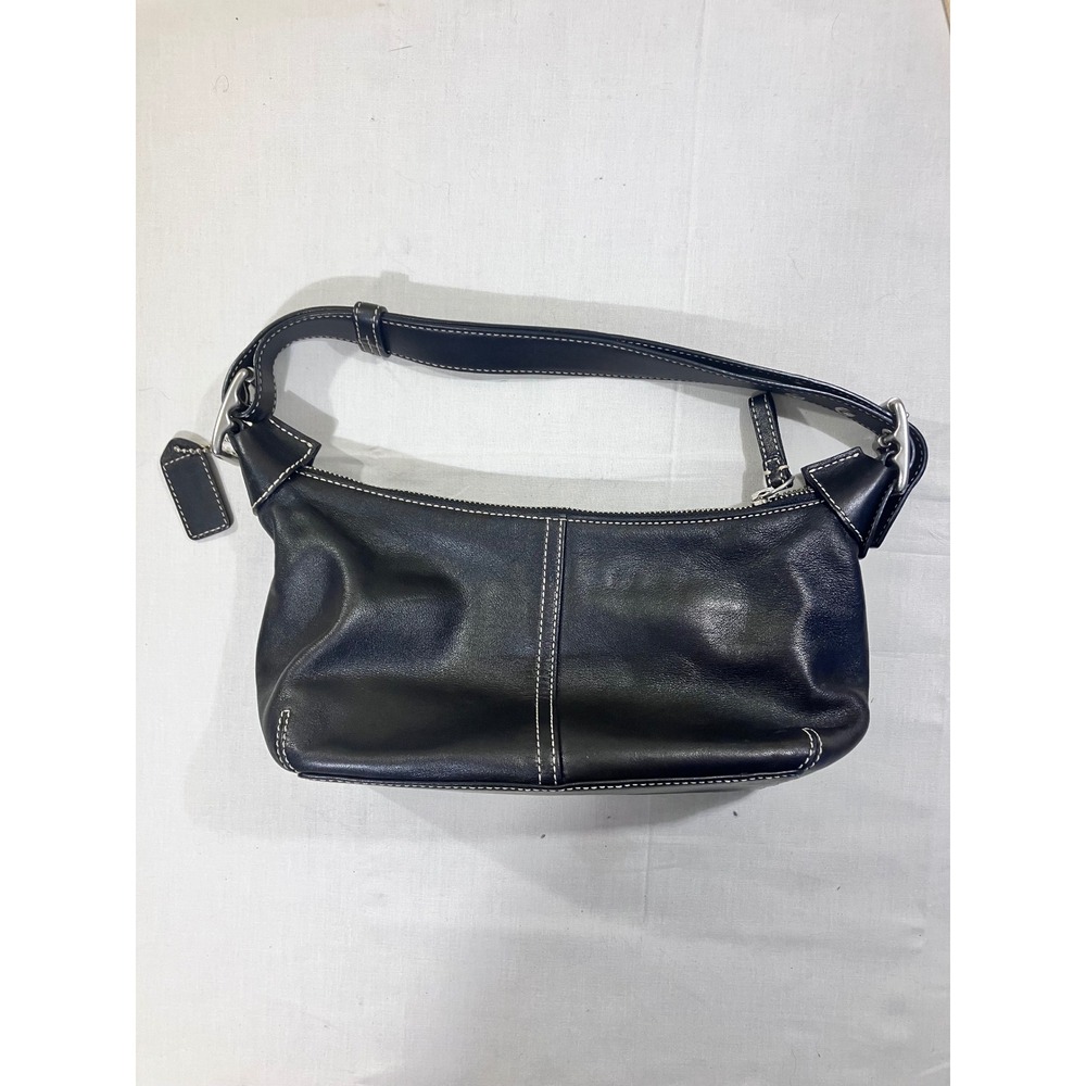 Coach Black‎ Leather Shoulder Baguette Handbag Silver Hardware - Picture 6 of 12